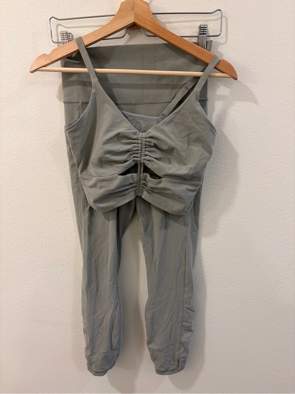 Athleta Ruched Crop Tank and High-Waist Leggings Set - Sage